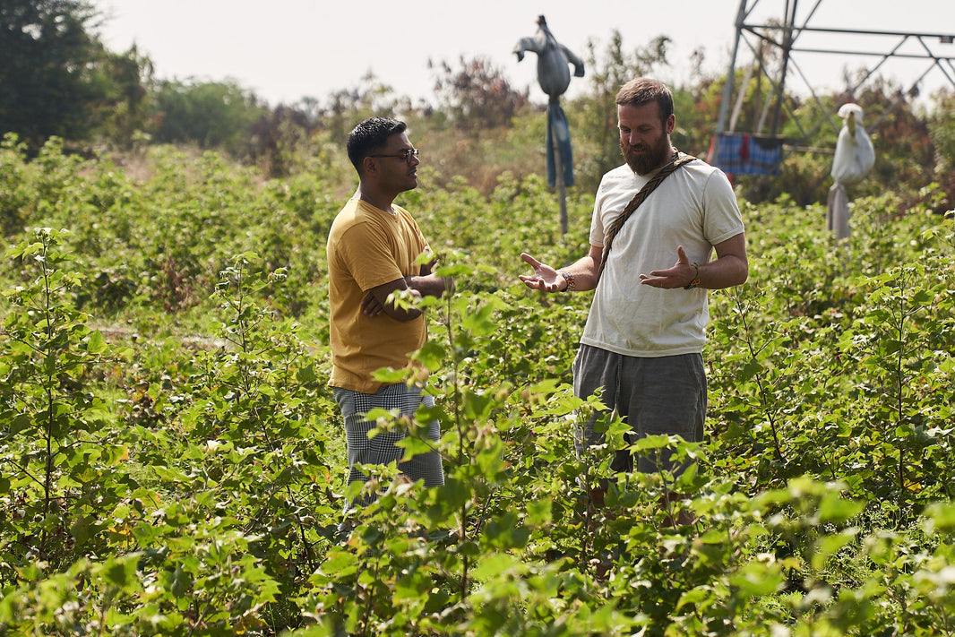 In conversation:<br>Christy Dawn co-founder Aras Baskauskas with <br>Oshadi Collective founder, Nishanth Chopra