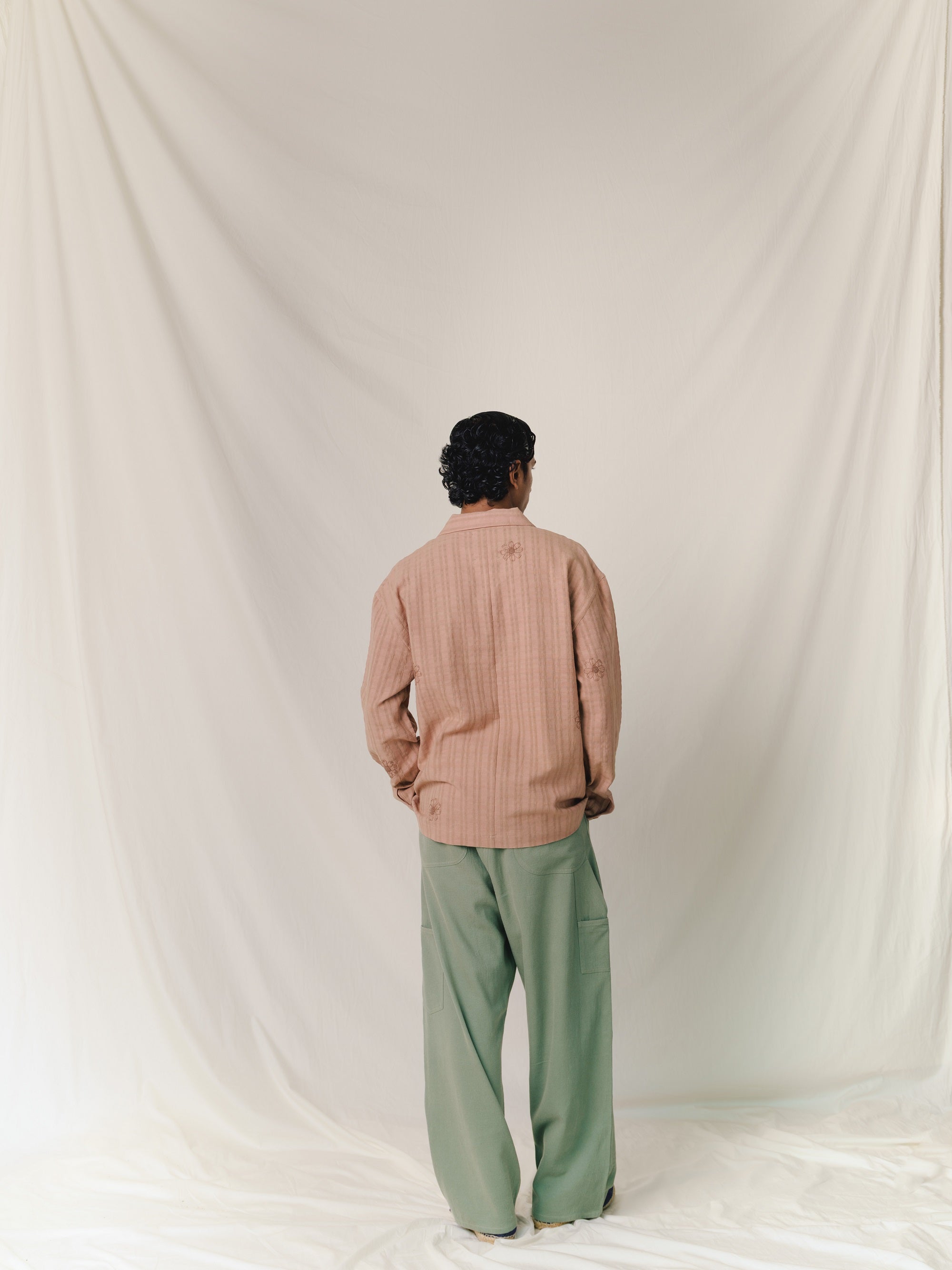 Embroidered Long Sleeve Khadi Vacay Shirt, in Umber