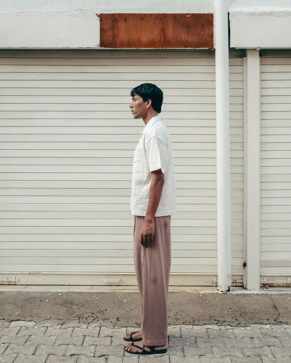 Embroidered Single Pleat Pant, in Umber