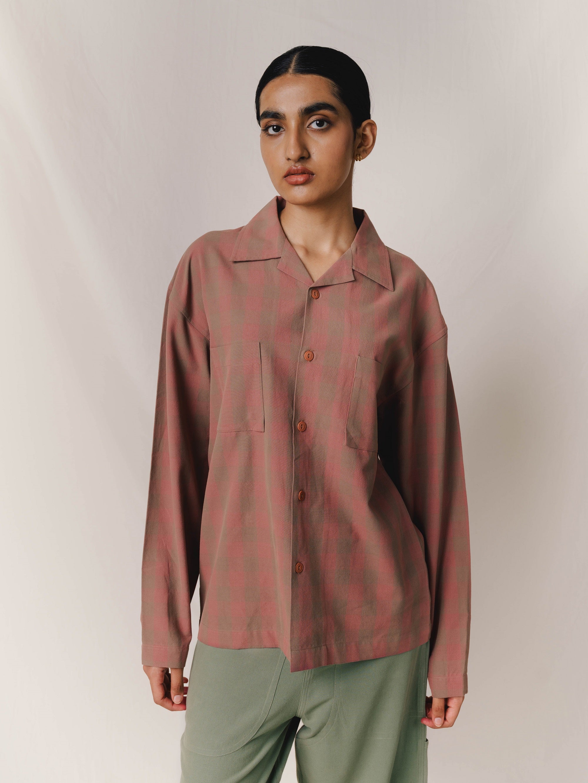 LS Vacay Shirt, in Apricot Checked
