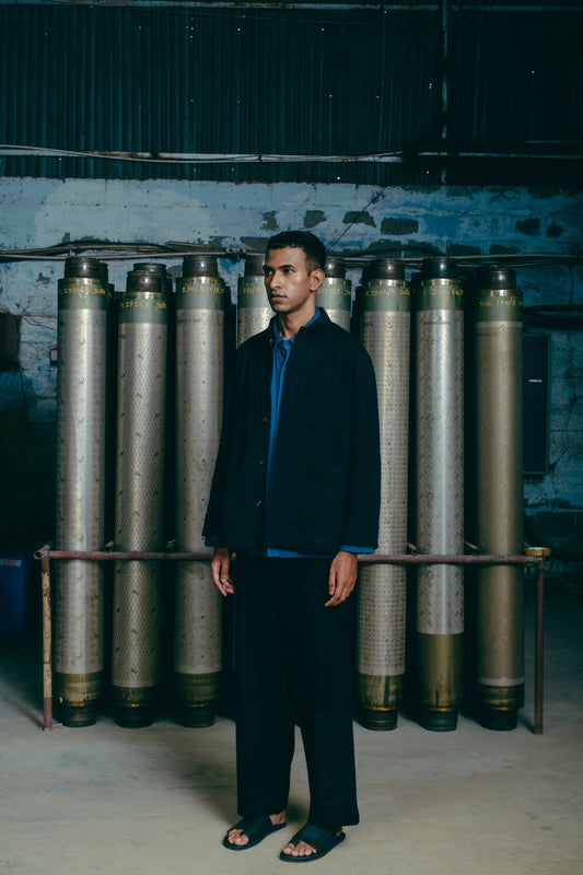 Hand-Embroidered Workwear Jacket, in Black