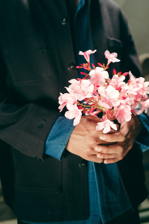 Hand-Embroidered Workwear Jacket, in Black