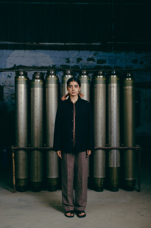 Hand-Embroidered Workwear Jacket, in Black