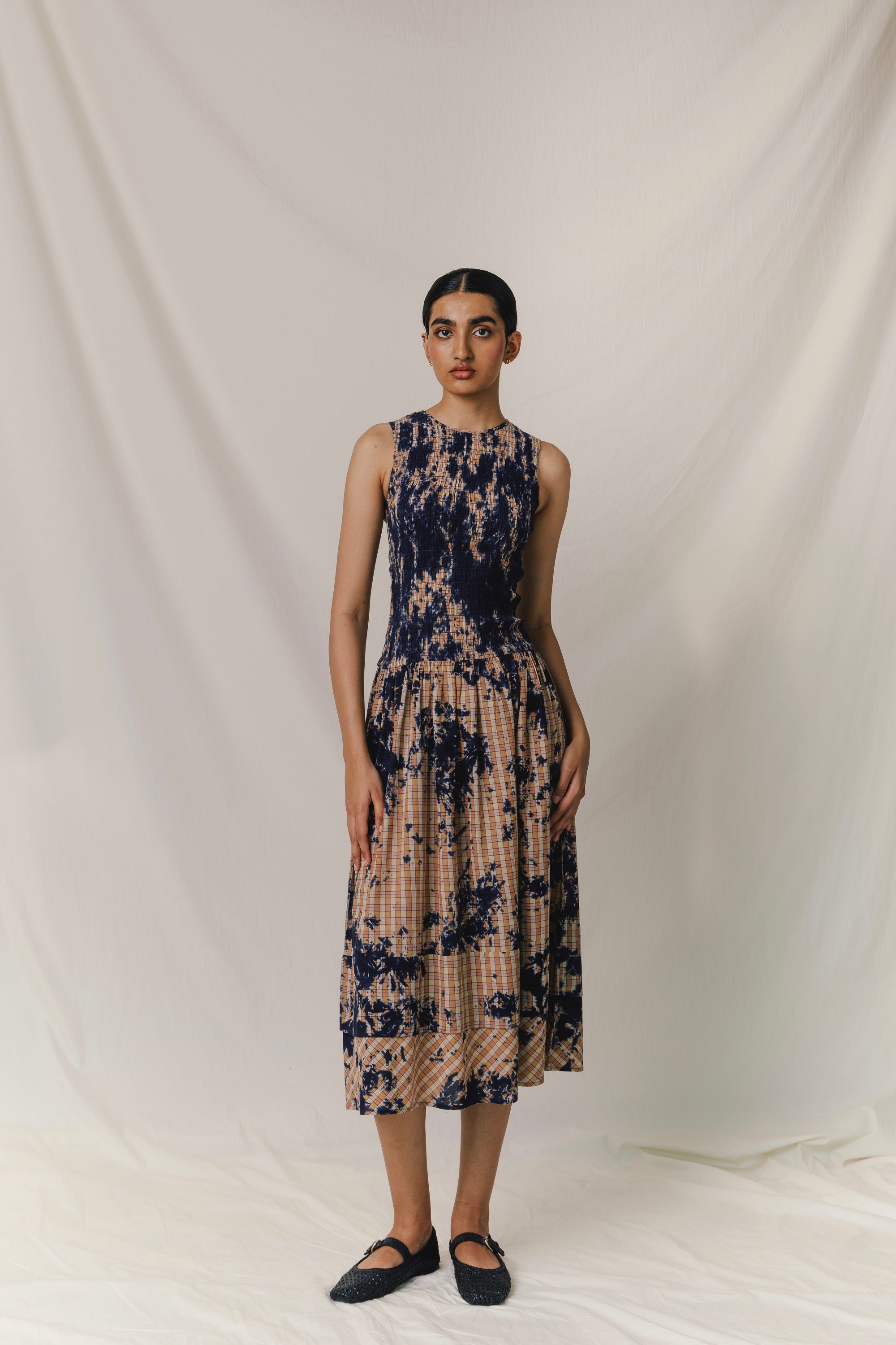 Smocked Midi Dress, in Accidental Navy