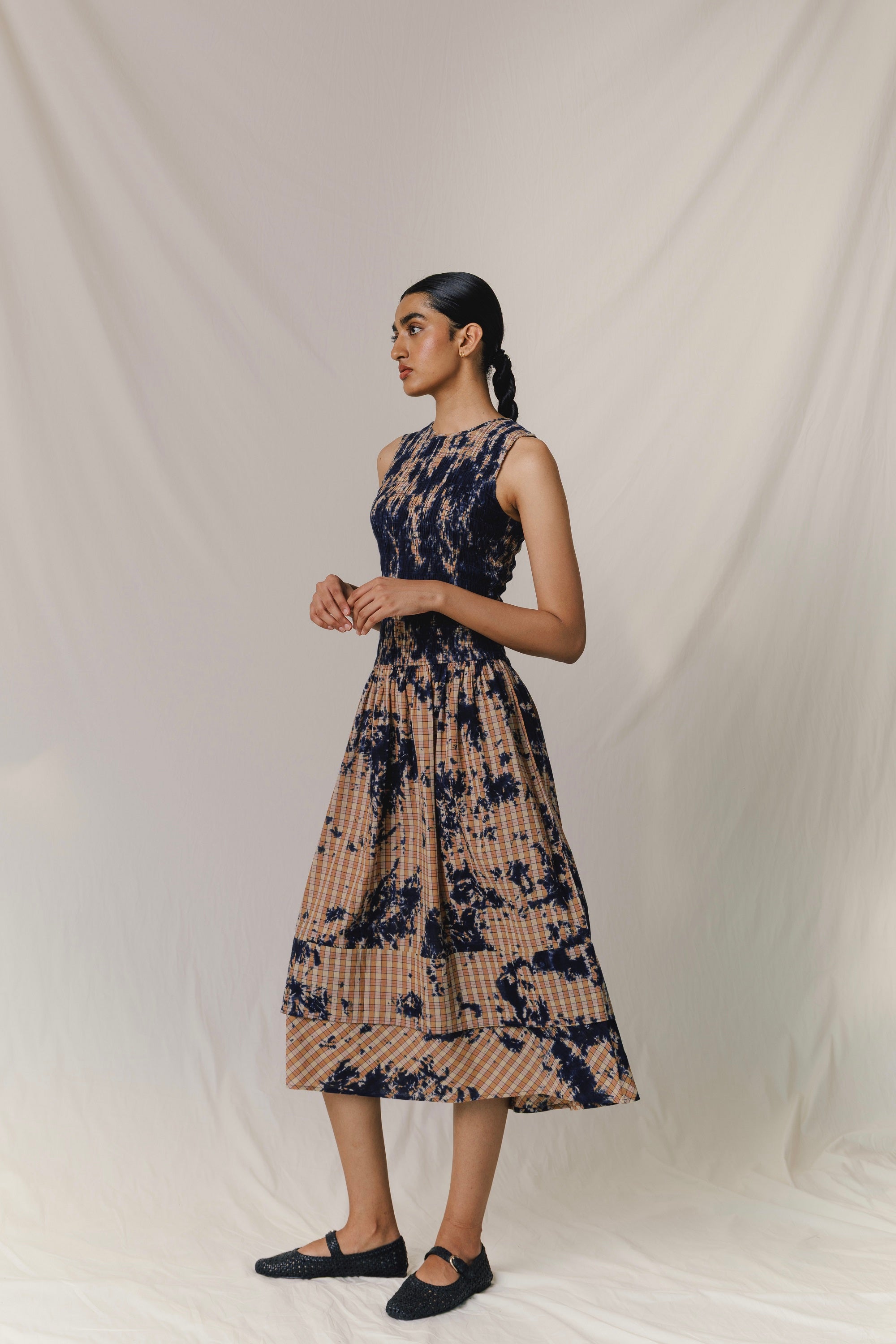 Smocked Midi Dress, in Accidental Navy