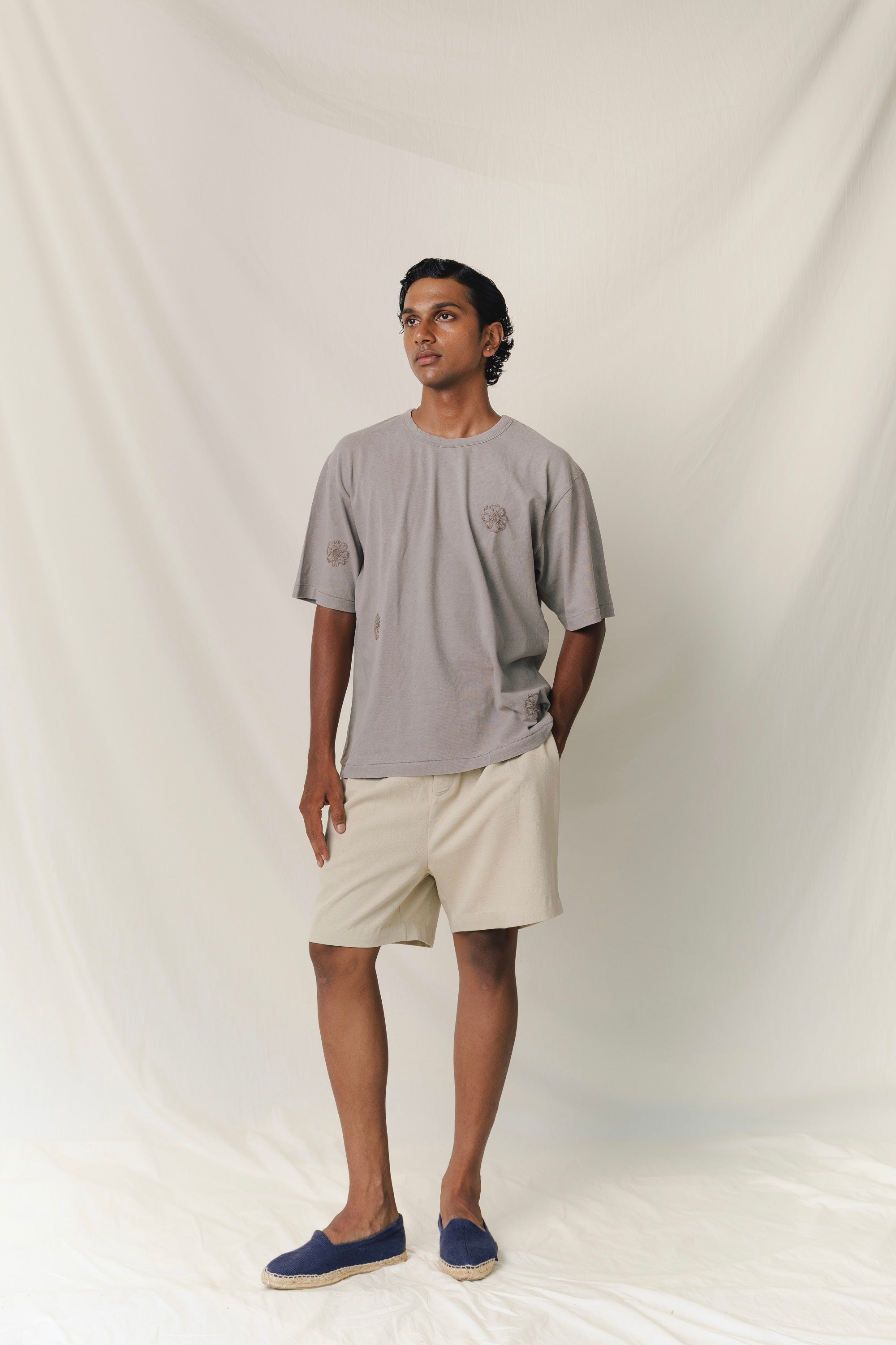 Embroidered Relax Tee, in Charcoal