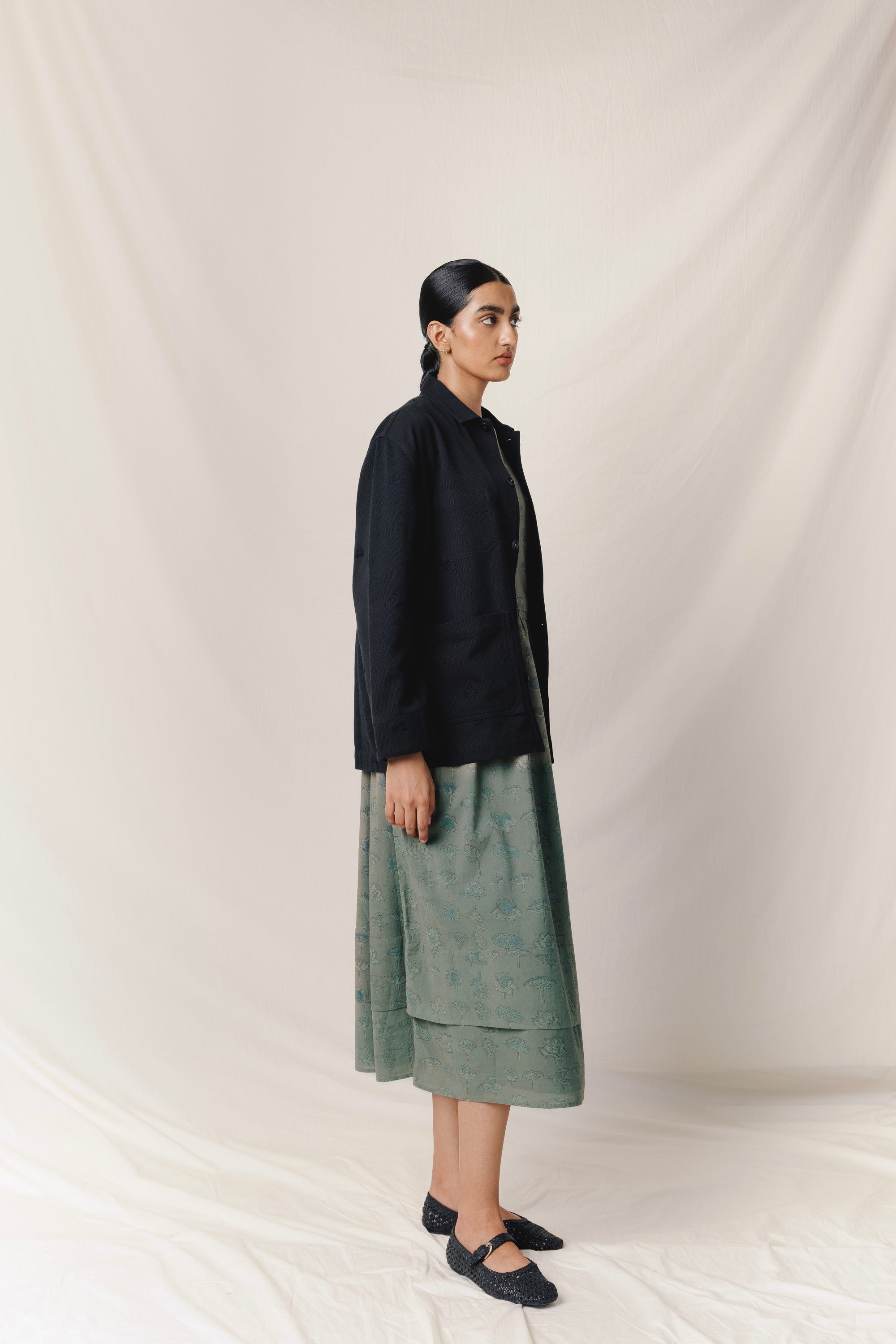 Hand-Embroidered Workwear Jacket, in Black